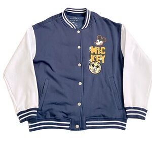 NWOT Mickey Mouse Sweatshirt, Varsity Jacket Style, Sz. L, Blue/White